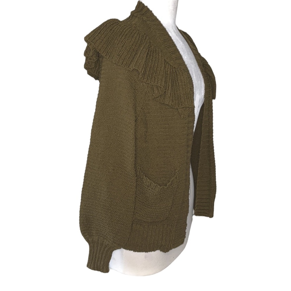 Madewell Army Green Ruffled Chunky Knit Sweater w/Pockets (Sm)